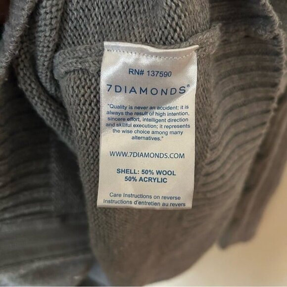 7 Diamonds Dark Grey Button Down Wool Blend Collared Cardigan Sweater Men’s XL - Picture 4 of 6
